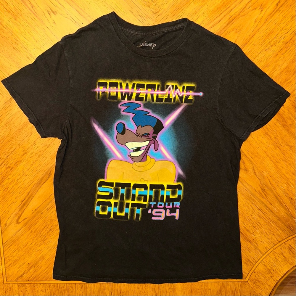 Disney Shirt Sz Medium Black Goofy Movie Power Line Stand Out Tour Short Sleeve